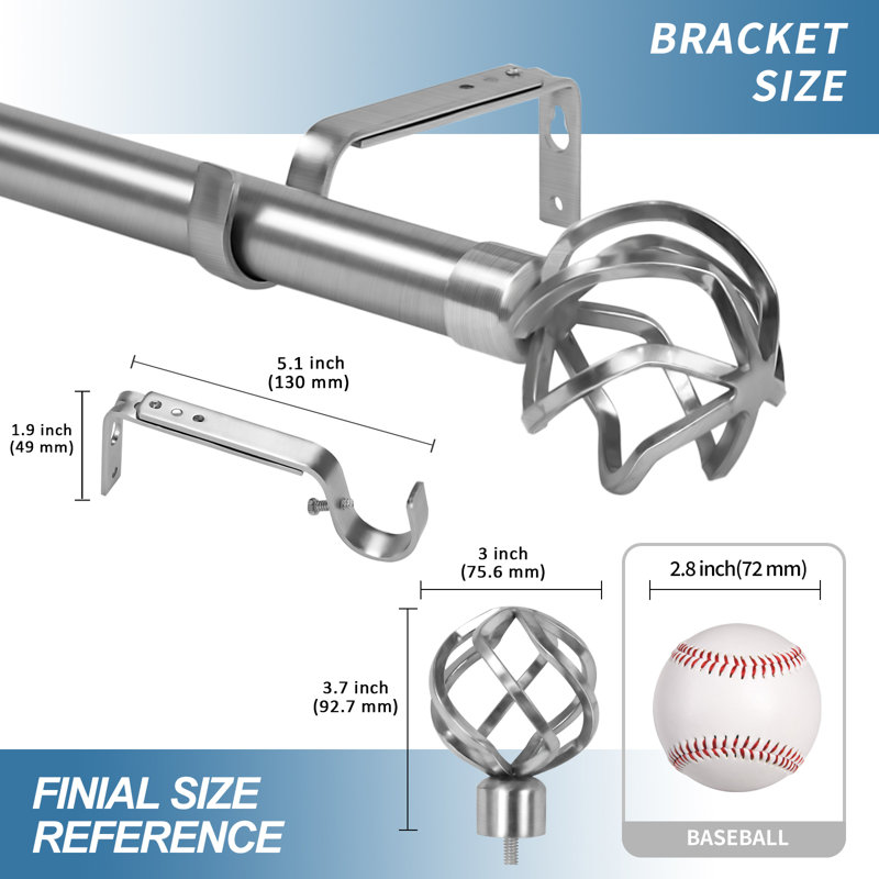 Tringle à rideaux simple Harkarunjot, l 84 po à 120 po, Acier brossé
