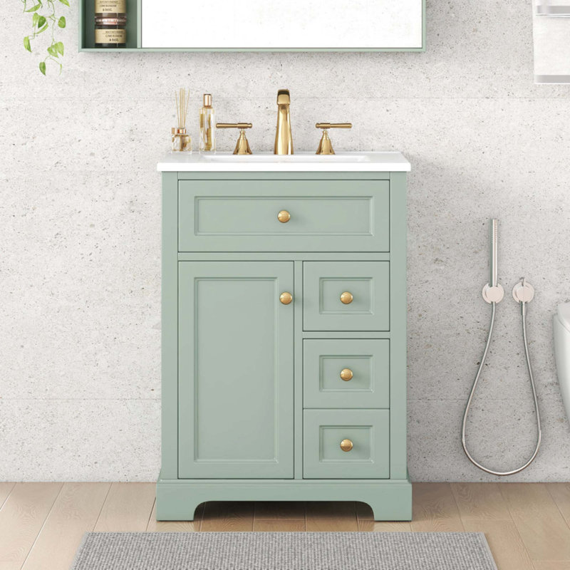 Meuble-lavabo vert 24 po avec lavabo, Vert