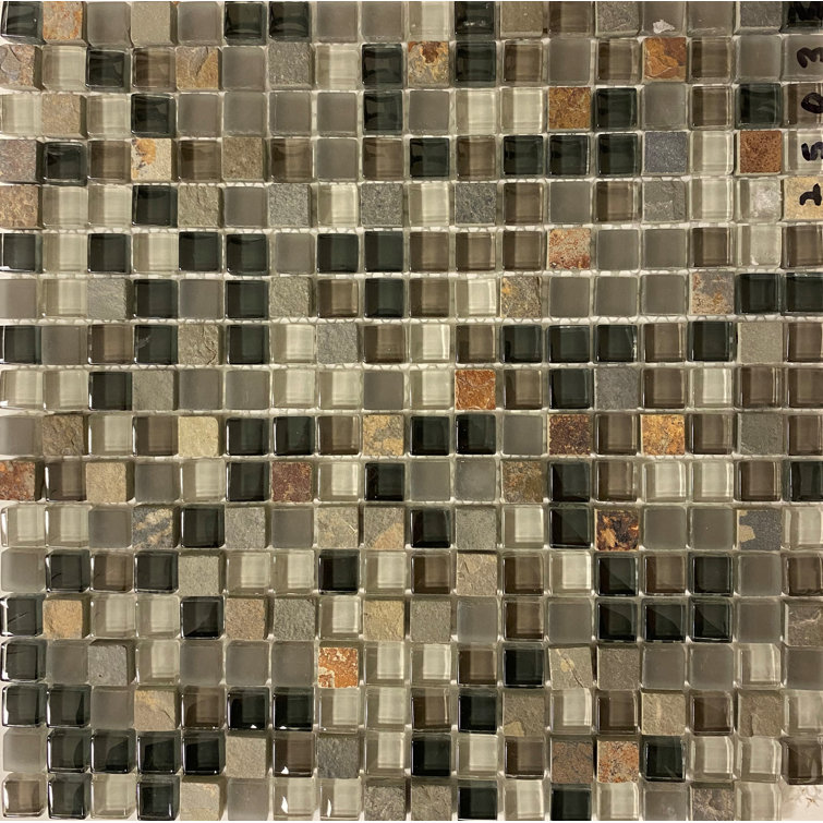 0.62" x 0.62" Glass/Slate Grid Mosaic Wall & Floor Tile