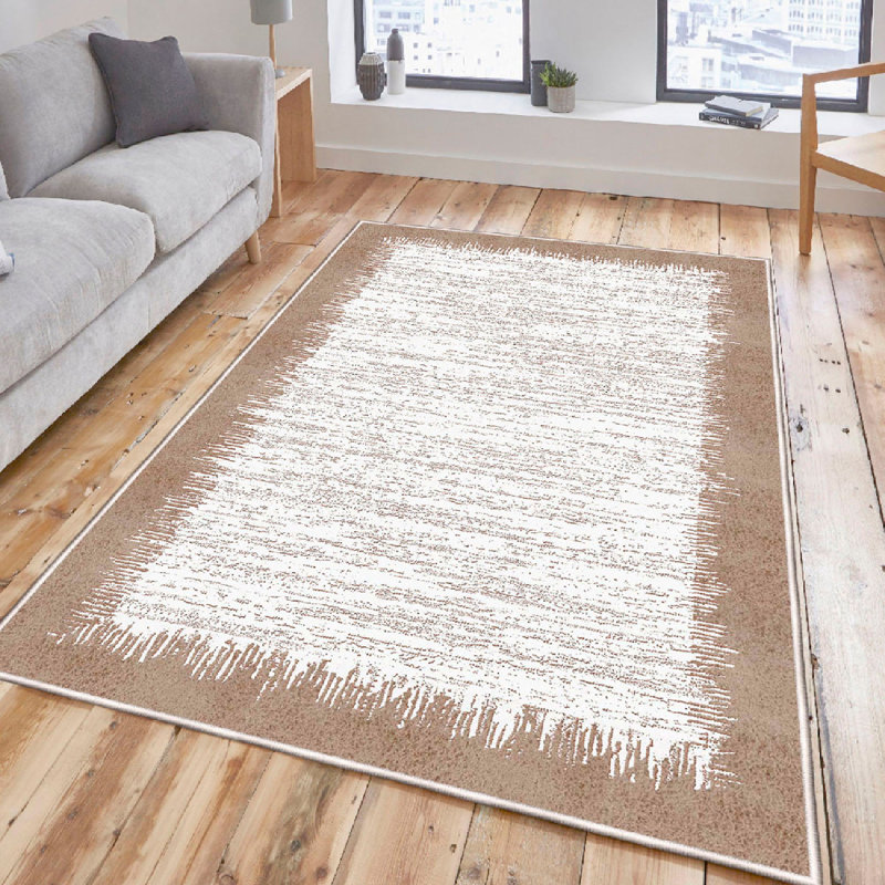 Wencil Luxury Cotton Area Rug, 4.0 x 5.9 Feet, Cream & Brown | 100% Cotton, 1200 g/m², 0.3 in Pile Height | Antibacterial, Non-Slip PVC Underside, Machine Washable, Durable & Stylish for Living Room & Bedroom Décor