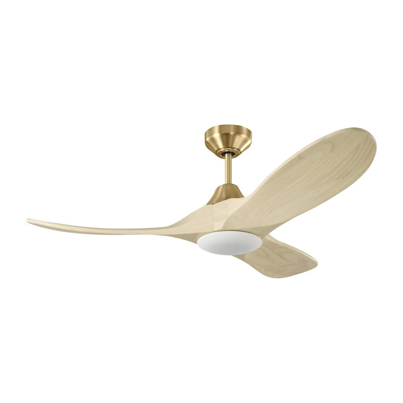  Maverick Smart 44 LED Indoor Ceiling Fan with Threaded Downrod, Washed White Oak blades and Handheld Remote, Burnished Brass