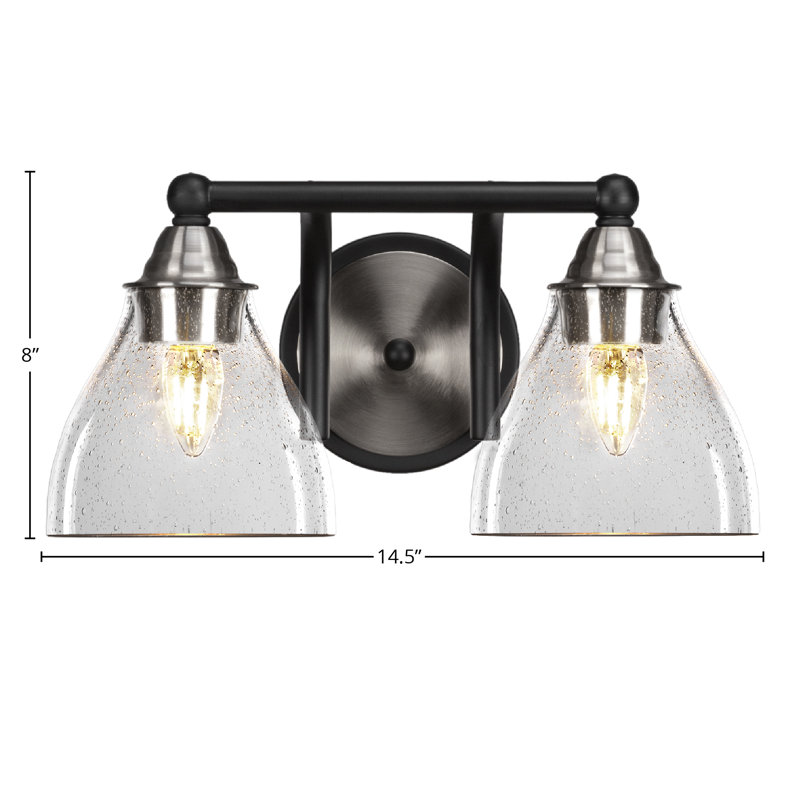 Barre d'éclairage de salle de bain 2 lumières Michell, Bulle transparente, Noir mat / nickel brossé