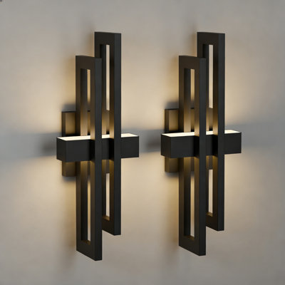 Applique murale d'extérieur à DEL 23,6 po à intensité variable noire avec verre givré (ensemble de 2