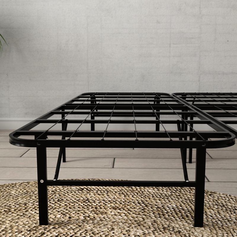 Black Steel King Platform Foundation, 14 - Inch Tall With Underbed Space, No Box Spring Required, Fast Setup Heavy Duty Bed Elevated Design, Spring, 5 Minute