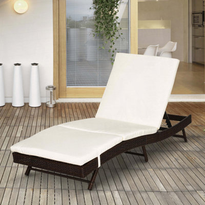 PE Rattan Patio Chaise Lounge with 5-Position Reclining and Cushion