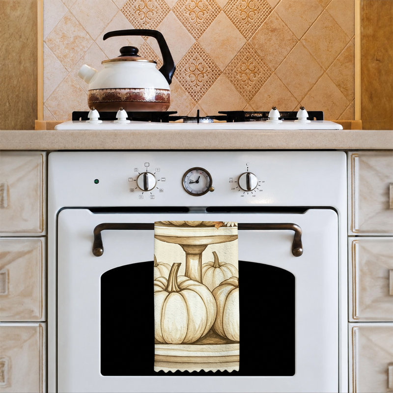  Serviette de cuisine en microfibre d'Halloween, linges à vaisselle réutilisables absorbants, décoratifs résistants à la décoloration, 16 po x 24 po, plateau de citrouille crème