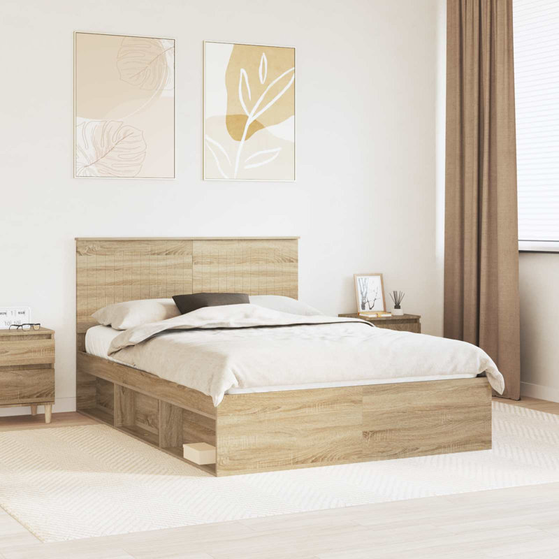 Solid Wood Bed, European Double (140 x 200 cm), Sonoma