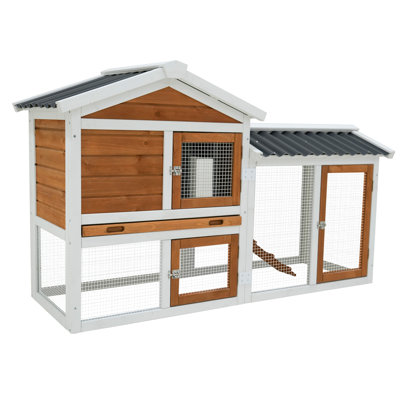 Cage à lapin 58 po en bois imperméable à l'eau 58 po pour les petits et moyens animaux avec escalier et plateau de nettoyage