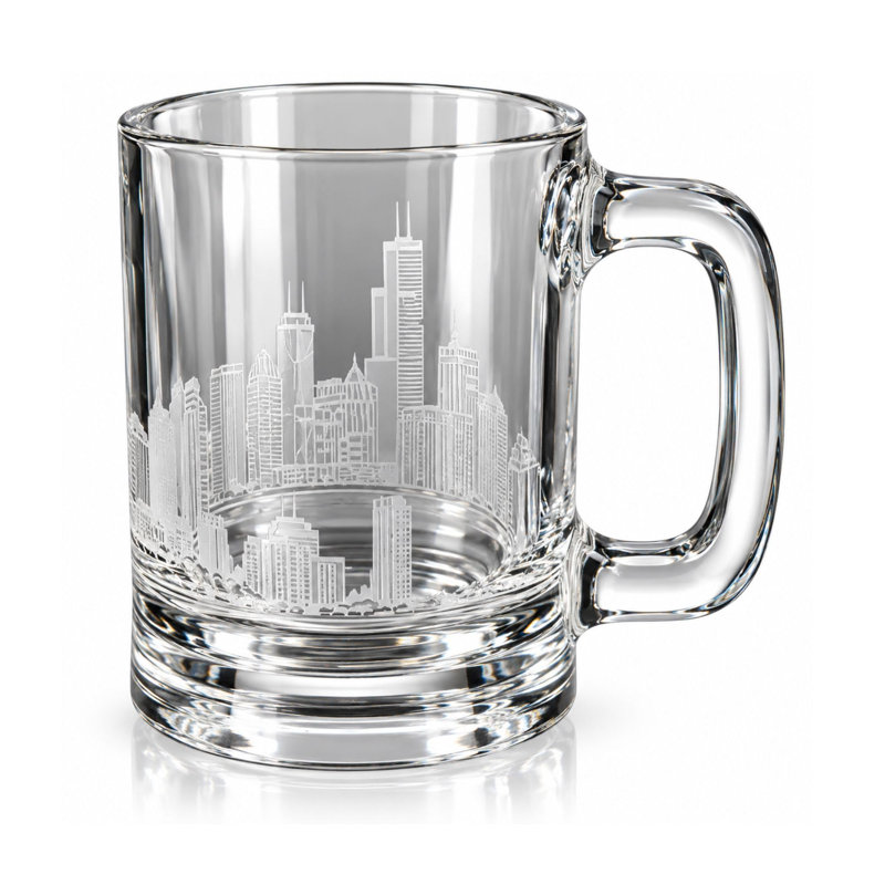 Warm Beverage Mug Old Fashioned Permanent Engraved Chicago Skyline Premium Gift