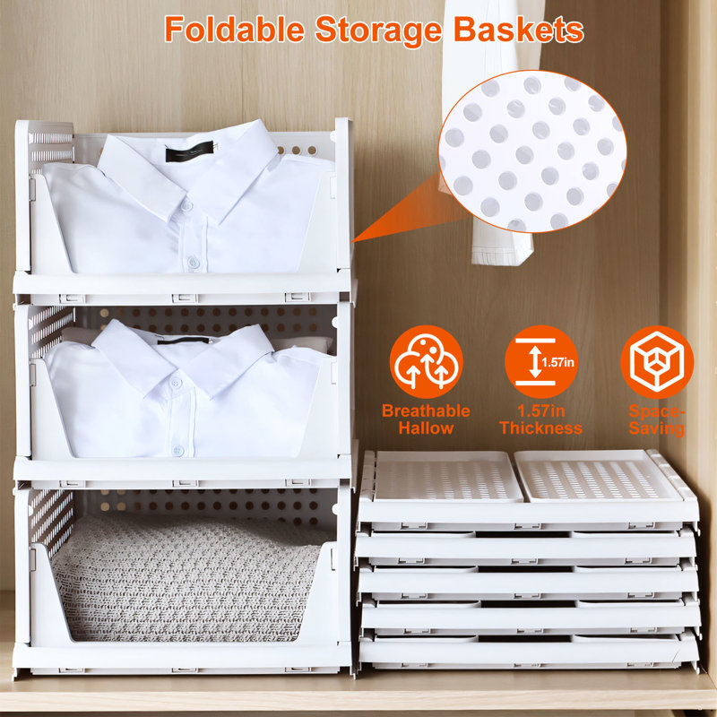 Foldable Plastic Storage Boxes with Slide Rail (Set of 4)