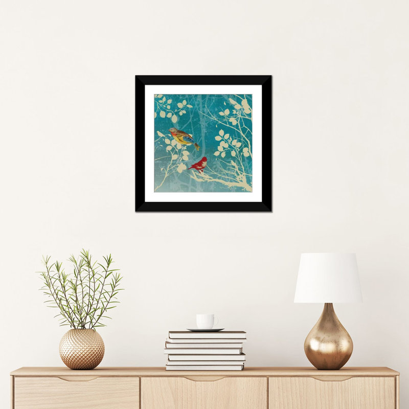 « blue oiseau ii », impression sur toile, Blanc, H 16 po x l 16 po x P 1 po, Papier beaux-arts encadré noir