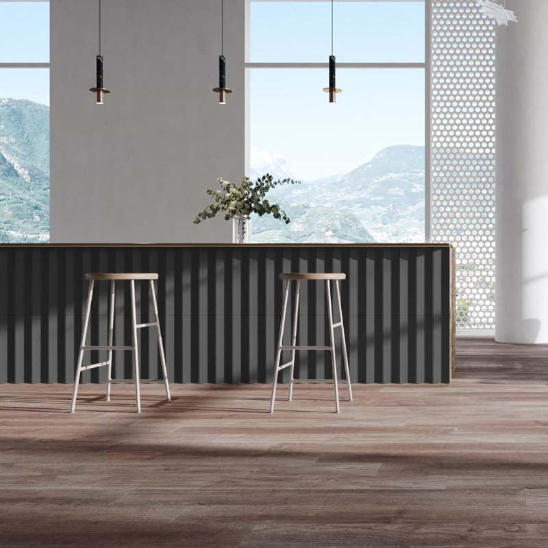 Kinzie 4x16 Concave 3D Matte Ceramic Tile, Charcoal