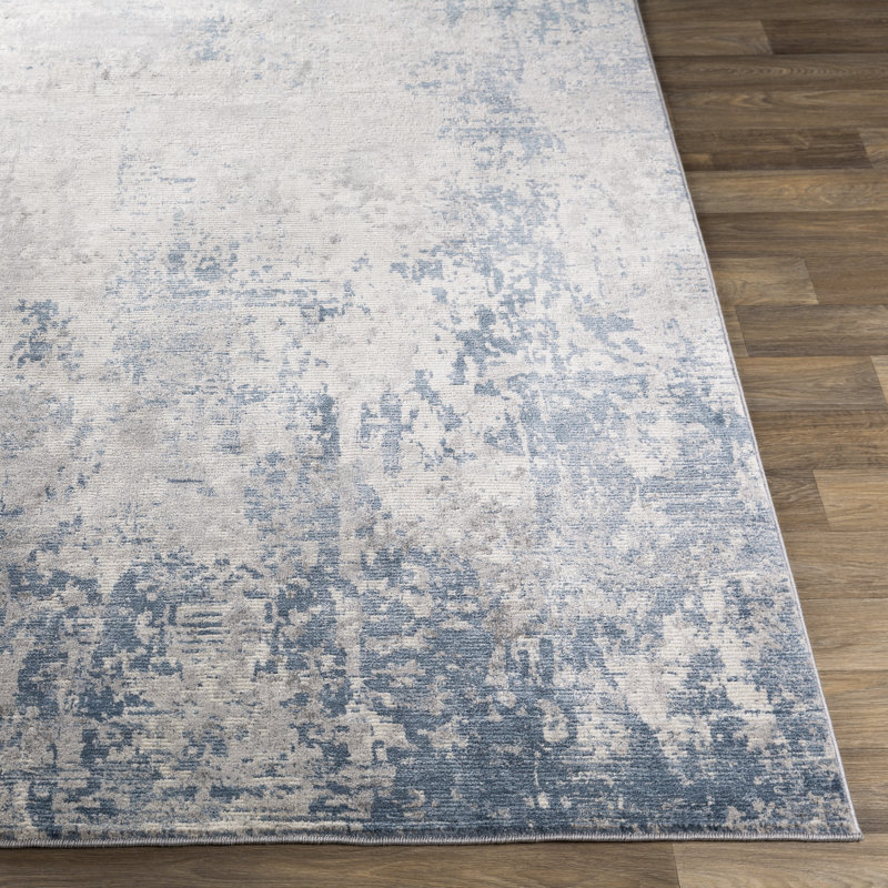 Hobert Abstract Grey/Blue Area Rug, Rectangle 6'7" x 9'6"