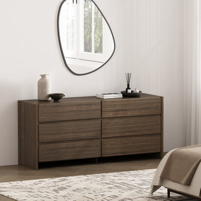 Linda 72" Modern Double Dresser with 6 Drawers in Walnut Brown