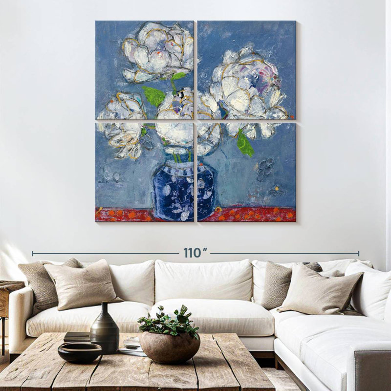 Vase de pivoines bleu Harnek, H 74 po x l 74 po