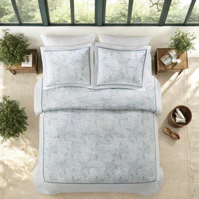 Ensemble de literie en coton brodé Coastal, housse de couette pour très grand lit avec taies décoratives