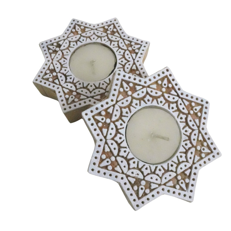  Decorative Wooden Candle Holder Handmade Rustic Block with Warm Wood Stain-(Pack Of-4), 4
