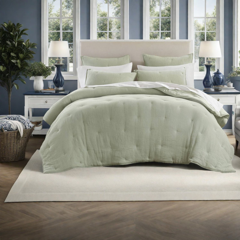 Premium Sage Embroidered King Bedding Set, Cotton Comfort For All Seasons