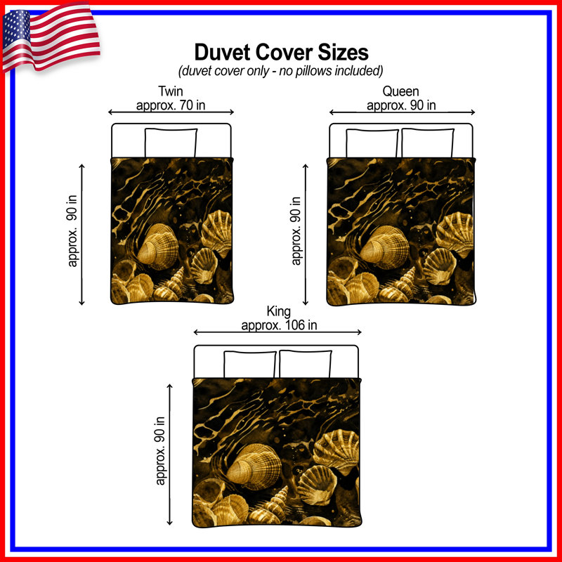 Housses de couette Golden Seashells Illustration, Grand lit