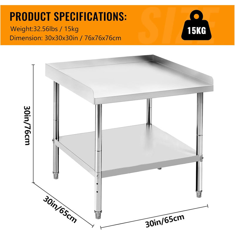 Table de gril en acier inoxydable avec pieds réglables, capacité de 400 lb, certifiée NSF, Edge Baffle - Table de préparation pour cuisine commerciale et domestique