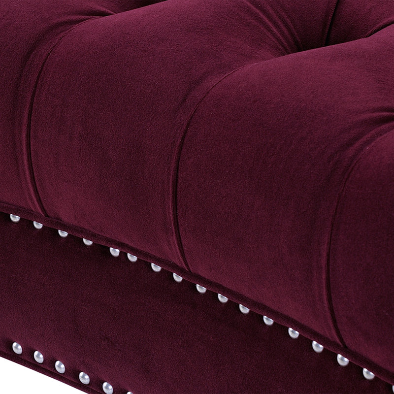 Causeuse Chesterfield, velours bourgogne, Rouge