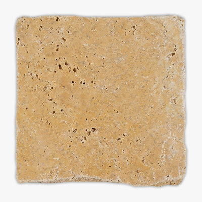 Yellow Broken Edge Tumbled 4x4 Travertine Tile