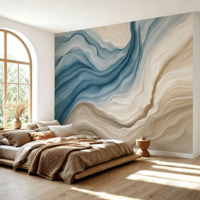 Wall Mural Peel and Stick Wallpaper Abstract Fluid Waves Beige Self-Adhesive Removable Contact Paper Wall Decor for Living Room Bedroom 69"H x 96"W