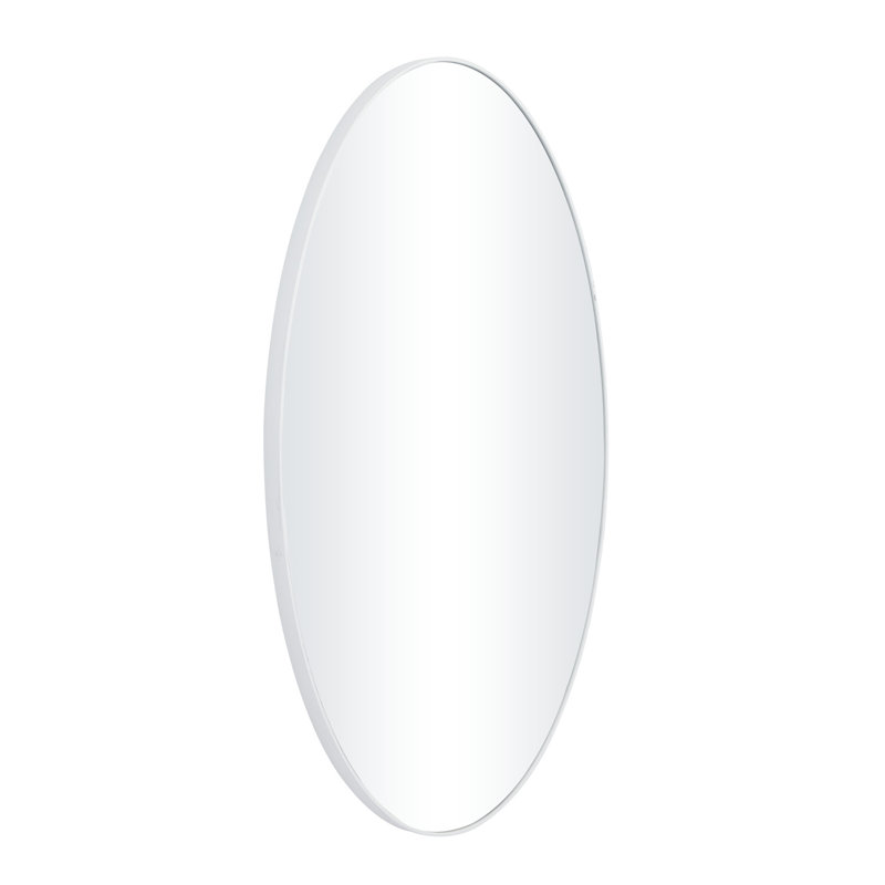 Miroir mural ovale en bois blanc avec cadre minimaliste, Blanc