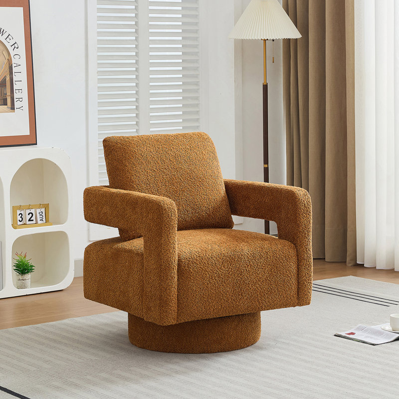 29.13" W Square Swivel Accent Chair, Modern Rotating Arm Chair With Open Back,360 Degree Rotation, Lounge Club Chair With Removable Back Cushion For Living Room, Hotel, Bed Room