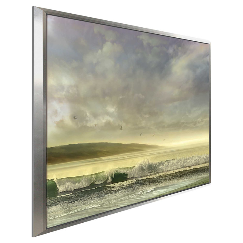 «Soft Horizon», reproduction de peinture acrylique sur toile, H 27,5 po x l 27,5 po x P 2 po, Cadre flottant argent