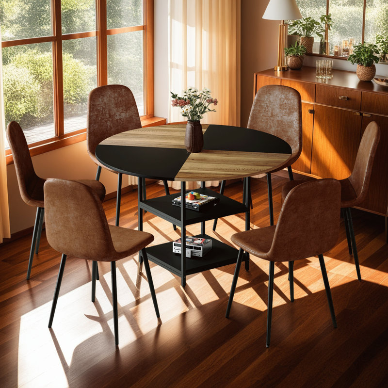 Ensemble de table et 6 chaises, rangement double couche, 47,3 po, Brun