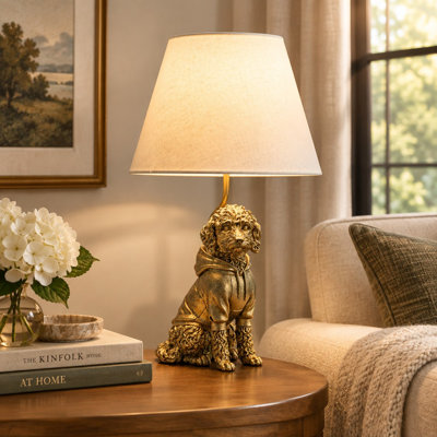 Geisler Decorative Poodle Table Lamp, Resin Dog Base with Fabric Shade, Accent Lamp for Bedroom, Living Room, Desk and Nightstand