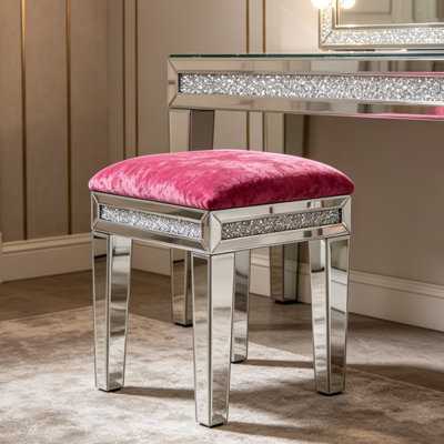 Mikayil Glass Mirrored Accent Stool Diamonds Vanity Stool