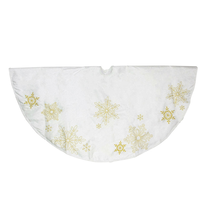48" White and Gold Embroidered Snowflake Christmas Tree Skirt