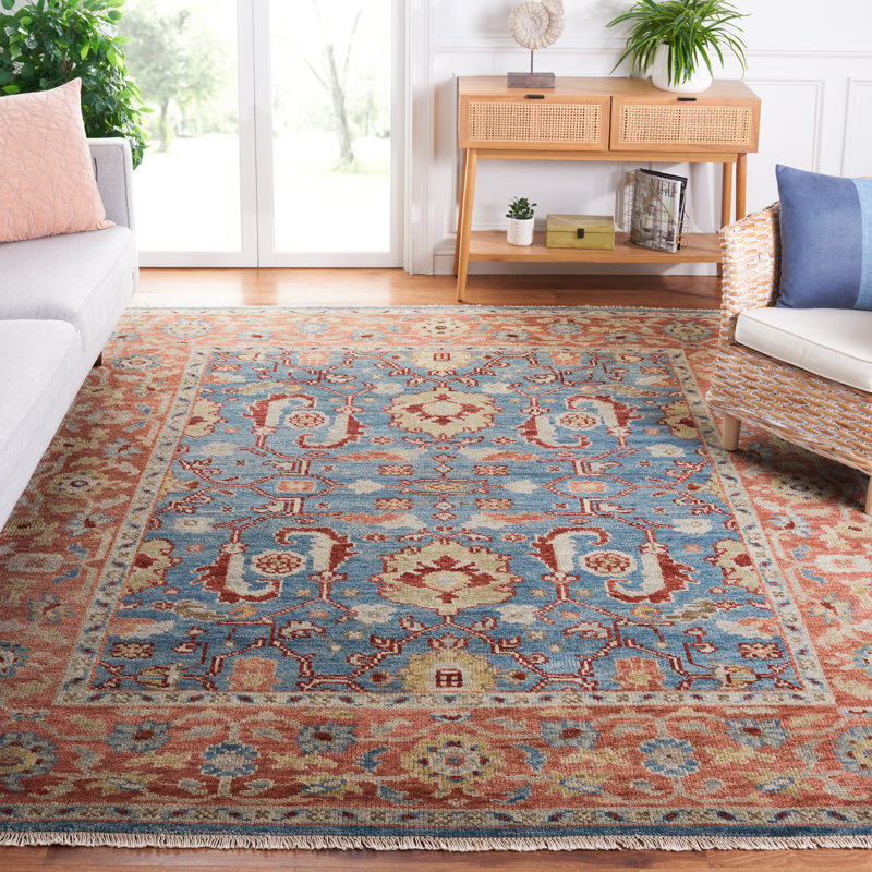 Samarkand 128 Area Rug In Turquoise / Rust, Rectangle 9' x 12'