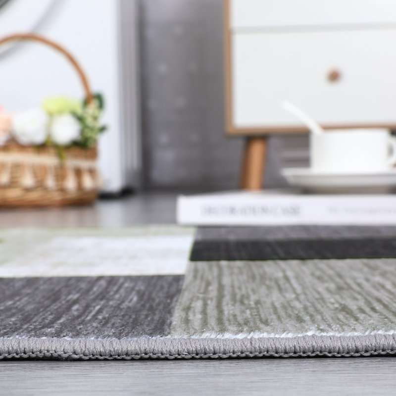 Tapis géométrique lavable à motif géométrique antidérapant, Rectangulaire 3 pi x 5 pi