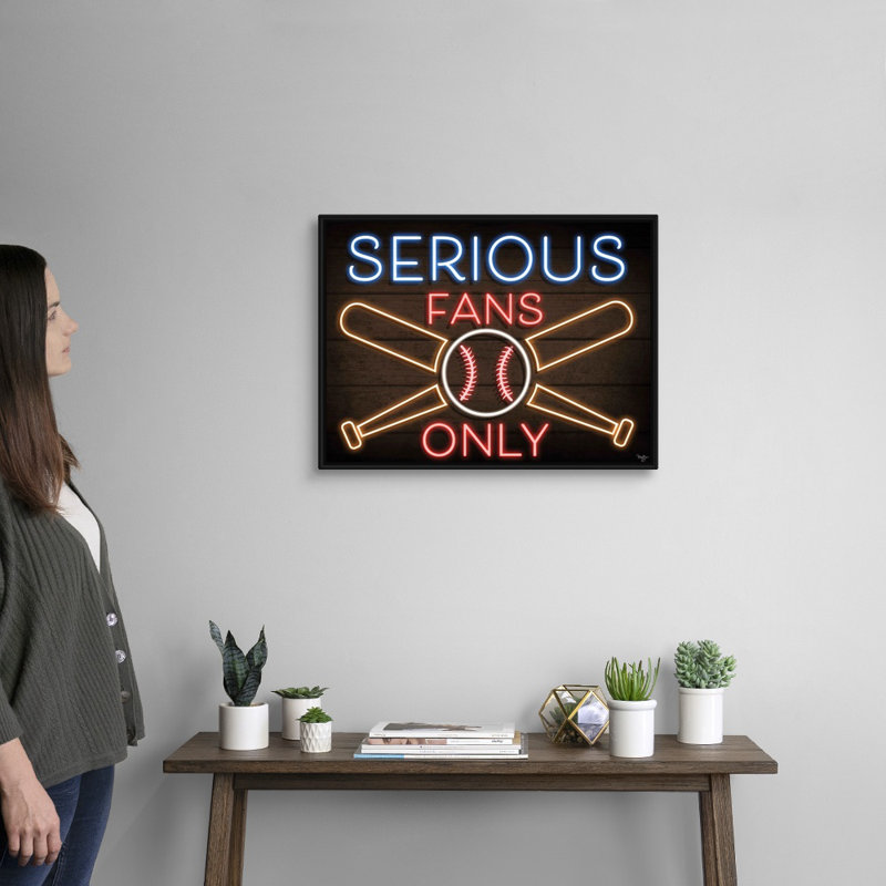 «Neon Baseball Fans» par Mollie B., reproduction sur toile encadrée, H 20 po x l 26 po x P 1,75 po, Cadre noir