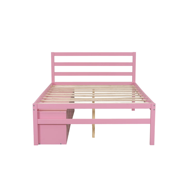 Size Wood Platform Bed With Removable Storage Shelves, Built-In Two Storage Drawers For Added Convenience,, Pink, Full
