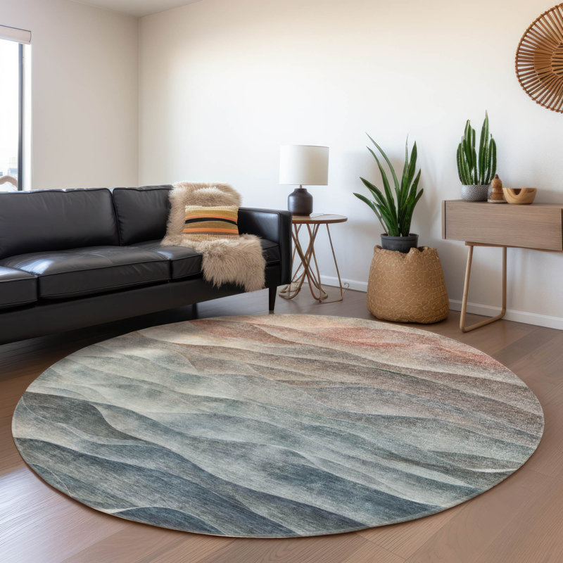 Tapis sarcelle intérieur / extérieur lavable à la machine Claudian ACN1618, Rond 8 pi