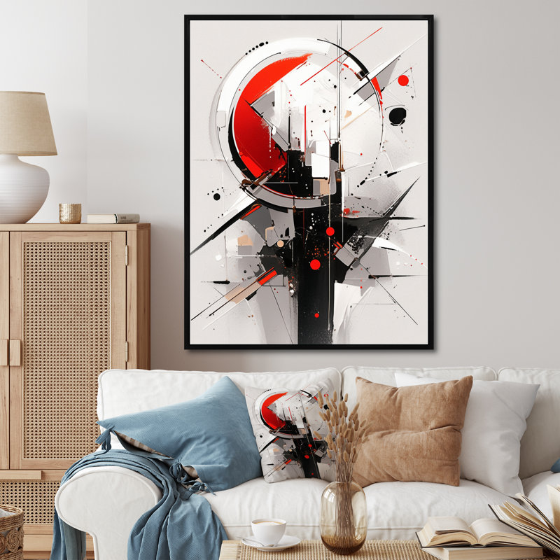 Tourbillons rouges et noirs à multiples facettes, impression sur toile, H 44 po x l 34 po x P 1,5 po, Cadre flottant noir