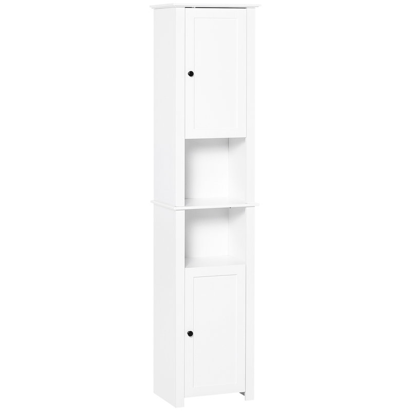 Grande armoire de rangement autoportante pour salle de bain avec tablette à 2 niveaux et 2 armoires, organisateur étroit pour les petits espaces