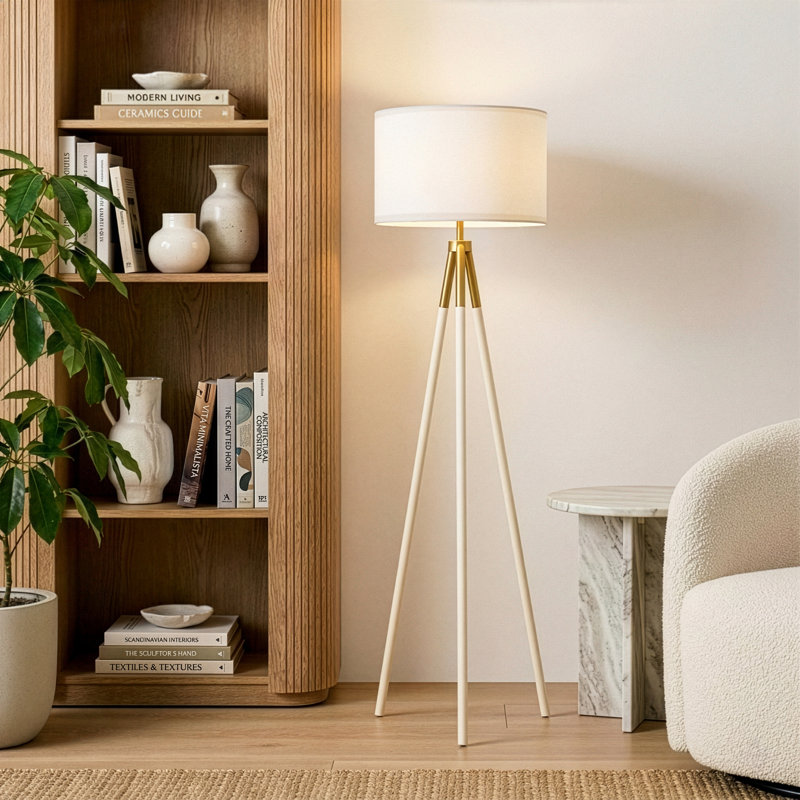 Levi Cream 61 In. Contemporary Tripod Led Floor Lamp With Gold Accent, White