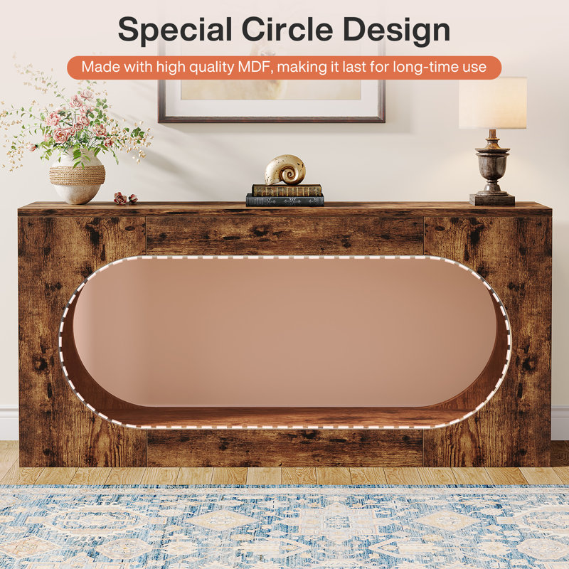 63-Inch Rustic Brown Wood Console Table with Storage Shelf