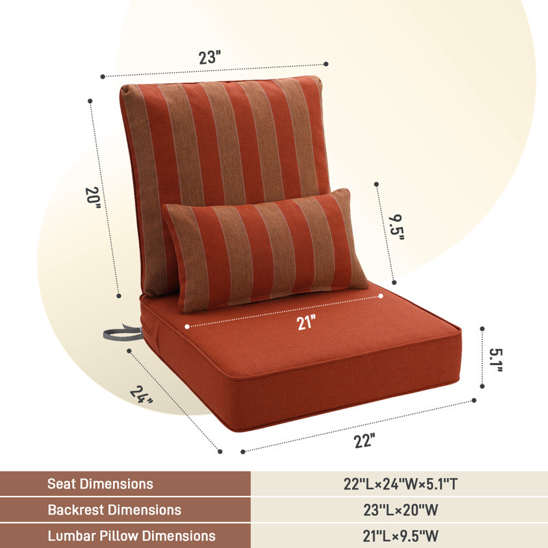  Coussin de siège / dossier d'extérieur, L 22 po x P 24 po, Rayures rouges