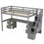 Lit mezzanine simple avec bureau et double rangement, rangement gris-979425821