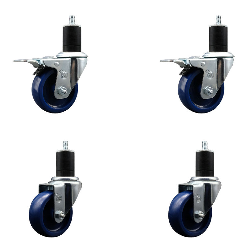 Solid Poly Swivel 1-3/4 Inch Expanding Stem Caster Set 2 Total Lock Brakes