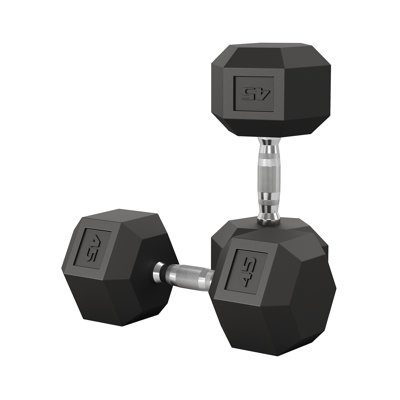 Durable Hex Dumbbells Pair – 45 LB Set, Rubber Coated Cast Iron Weights, Textured Non-Slip Handles, Anti-Roll Design, Strength Training for Home Gym, Men & Women Fitness, Black