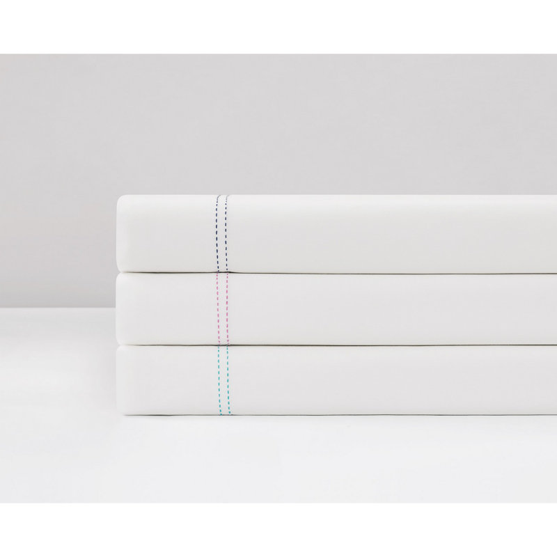 Scout Pick Stitch 100% Cotton Percale Pillowcase Pair, Seafoam, King Pillow Case with 2 King Pillowcases