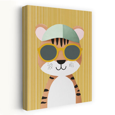 Stylish Summer Tiger Playful Whimsical Contemporary Tiger Summer Wall Art Print by Mathieu - Wrapped Canvas Print