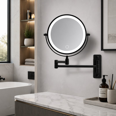 Miroir de maquillage mural avec grossissement 10X, 3 lumières colorées, à intensité variable et bras rotatif à 360 ° pour des applications de beauté précises